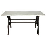 Early Industrial Iron Base With Antique Marble Table Top
