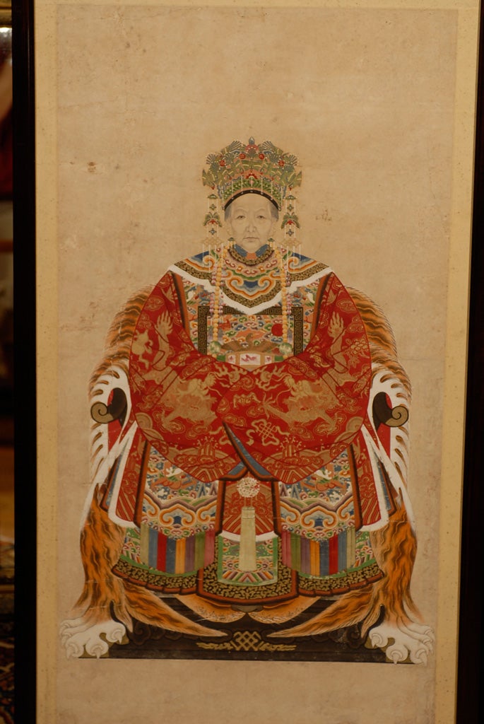 19th Century Pair of Qing Dynasty Chinese Ancestor Portraits