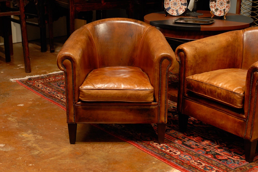 Dutch Pair of Period Art Deco Leather Club Chairs