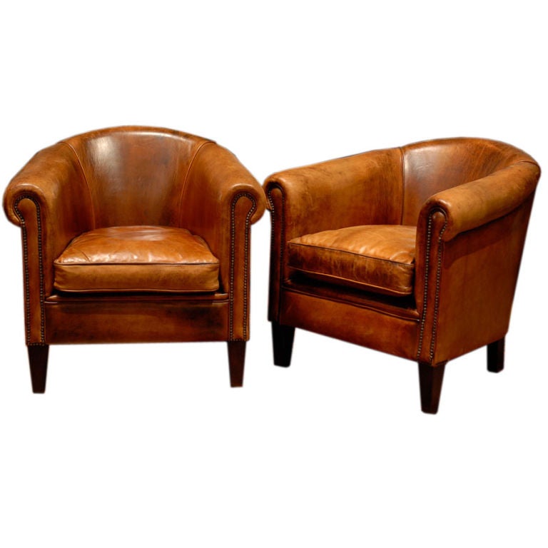 Pair of Period Art Deco Leather Club Chairs
