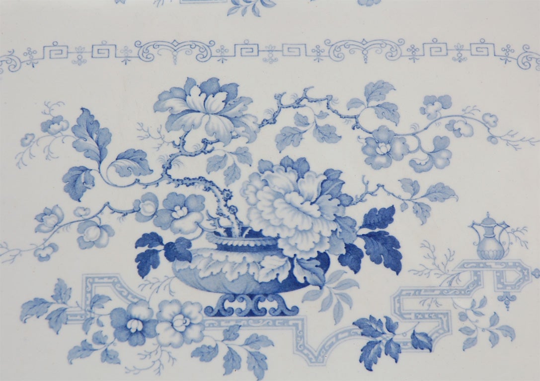 English 19th Century Blue & White Ironstone Platter, Nankin Jar