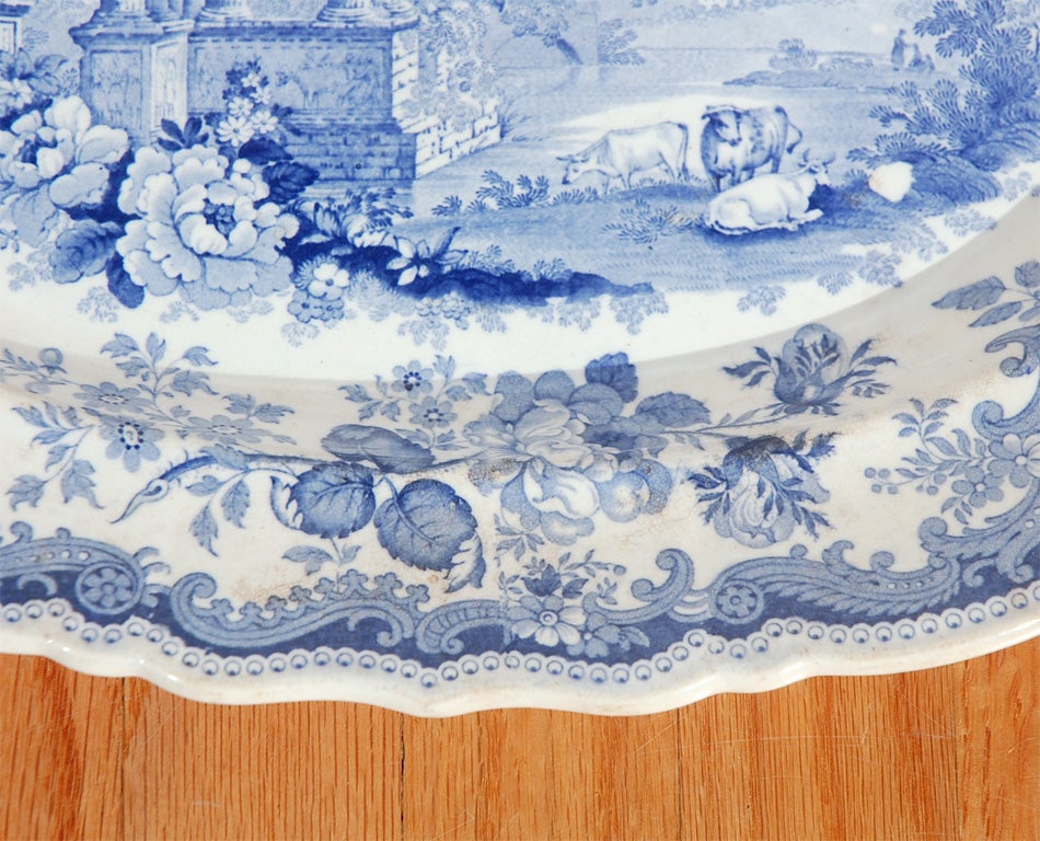 Large blue & white ironstone transferware platter in pattern 