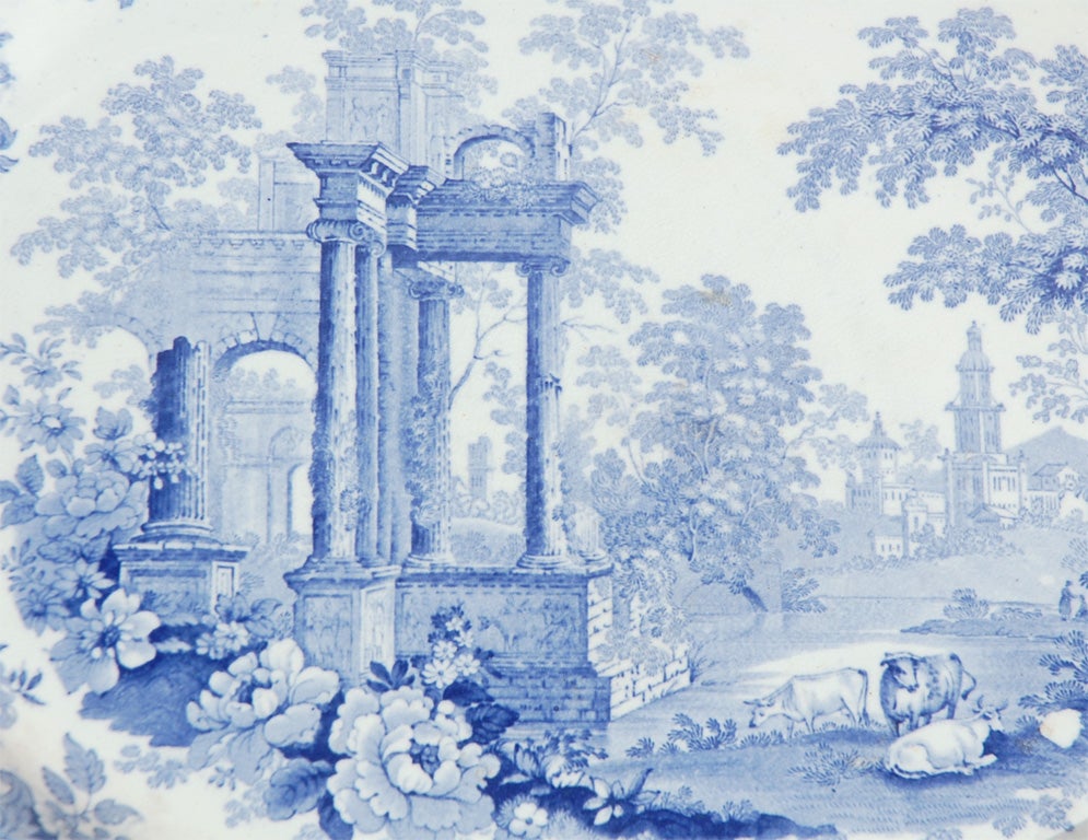 19th Century Blue & White Stoneware Platter, Athens 1