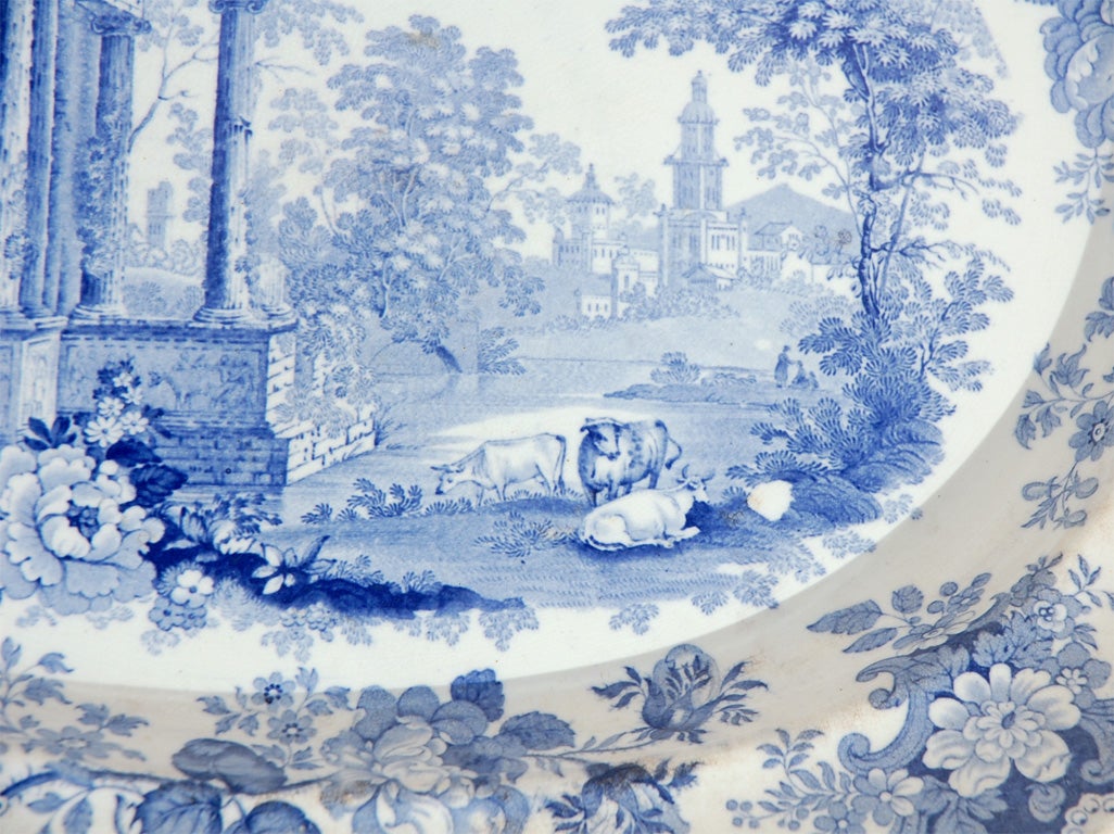 19th Century Blue & White Stoneware Platter, Athens 2