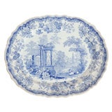 Antique 19th Century Blue & White Stoneware Platter, Athens