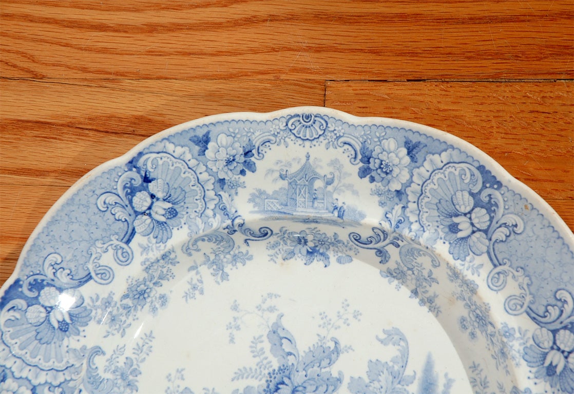 English 19th Century Blue & White Ironstone Platter, RMW & Sons, 