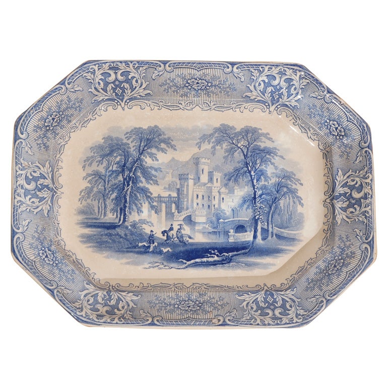 19th Century Blue & White Stoneware Platter, J. Heath, "Geneva"