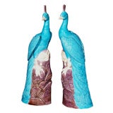 Pair Chinese turquoise porcelain peacocks.
