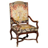 Antique French walnut chair. Original needlework.