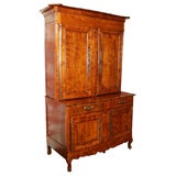 Antique French burled ash buffet a deux corps.