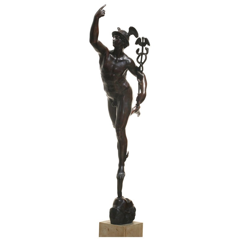 A 39" Tall Bronze Of Mercury On The Wind With Marble Base