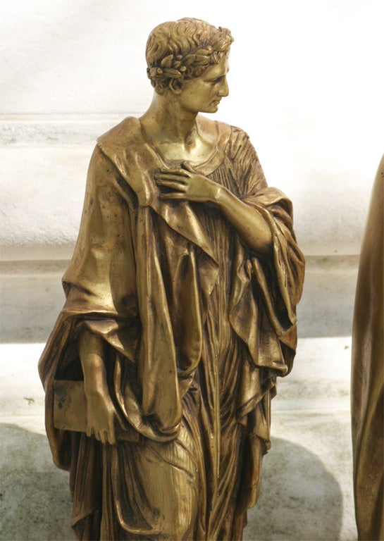 A Pair Of 19th Century Gilt Bronze Figures Of Virgil & Dante
