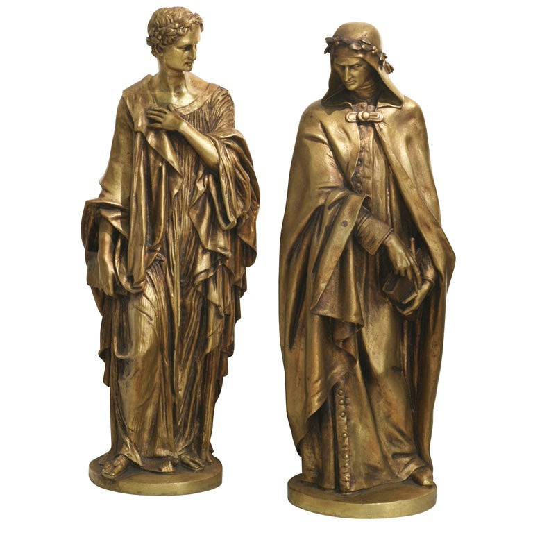 A Pair Of 19th Century Gilt Bronze Figures Of Virgil 
Dante