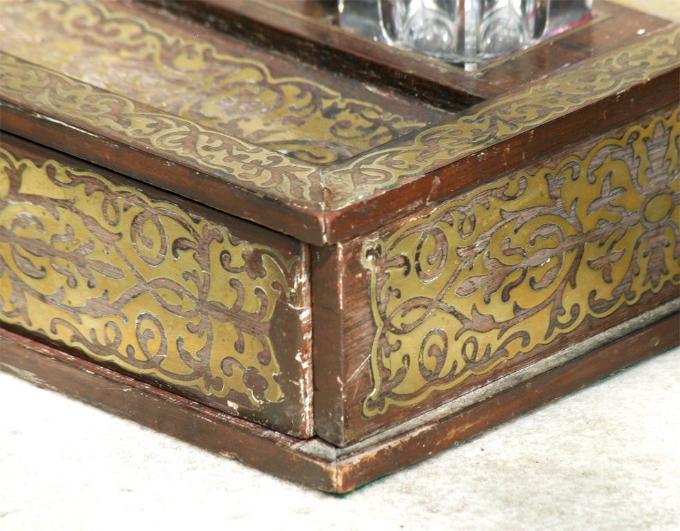 20th Century English Inlaid with Brass Decorated Ink-Well
