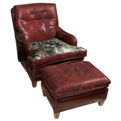 vintage leather and cowhide chair and ottoman