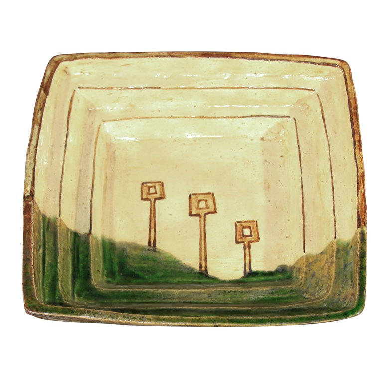 Japanese Square Oribe Ware Bowl