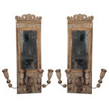 Pair of French Paint and Parcel Gilt Mirrored Wall Sconces