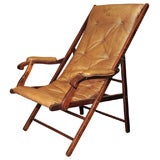 Quirky English leather and mahogany Campaign chair