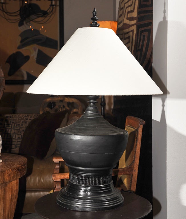 Lacquered Black Khantoke Turned into a Lamp, (ref# LAMW8b)
