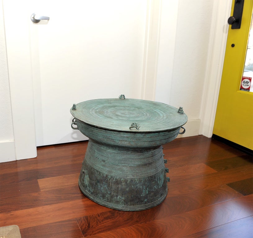 Traditional Style Bronze Thai Green Rain Drum (ref# BR2473)