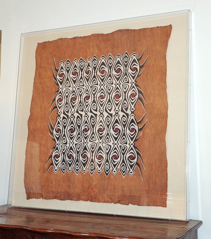 Bark Cloth Wall framed in Plexiglass.
