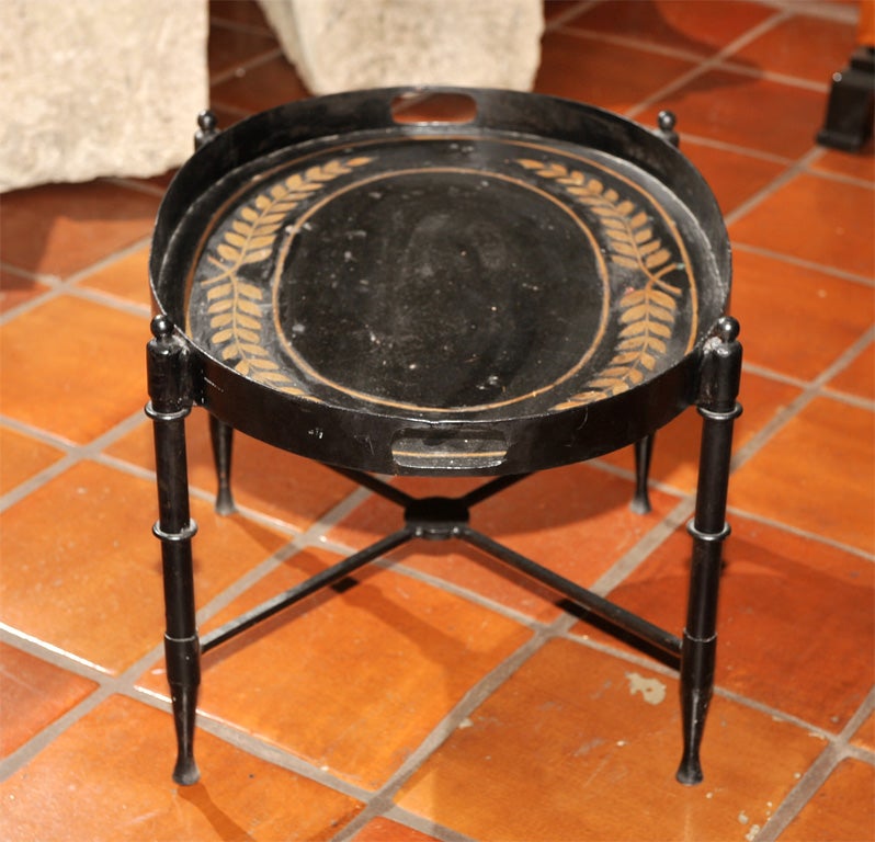 19th Century Neoclassical Style Tôle Painted Tray Mounted to Stand For Sale
