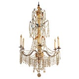 18th c. Italian Neoclassical Gilt Wood, Colored Glass Chandelier