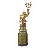 Large Winged Putti Lamp on Stand