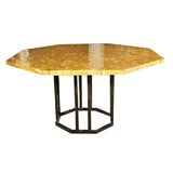 French Octagonal Dining Table w/ decoupage chestnut leaves