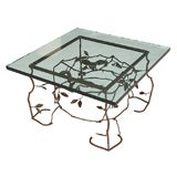 Vintage Patinated Brass "Bird and Twig" Table with Glass Top