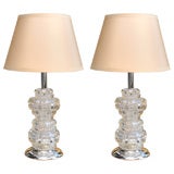 Pair of 1930's Art Deco Hand Blown & Stacked Glass Lamps