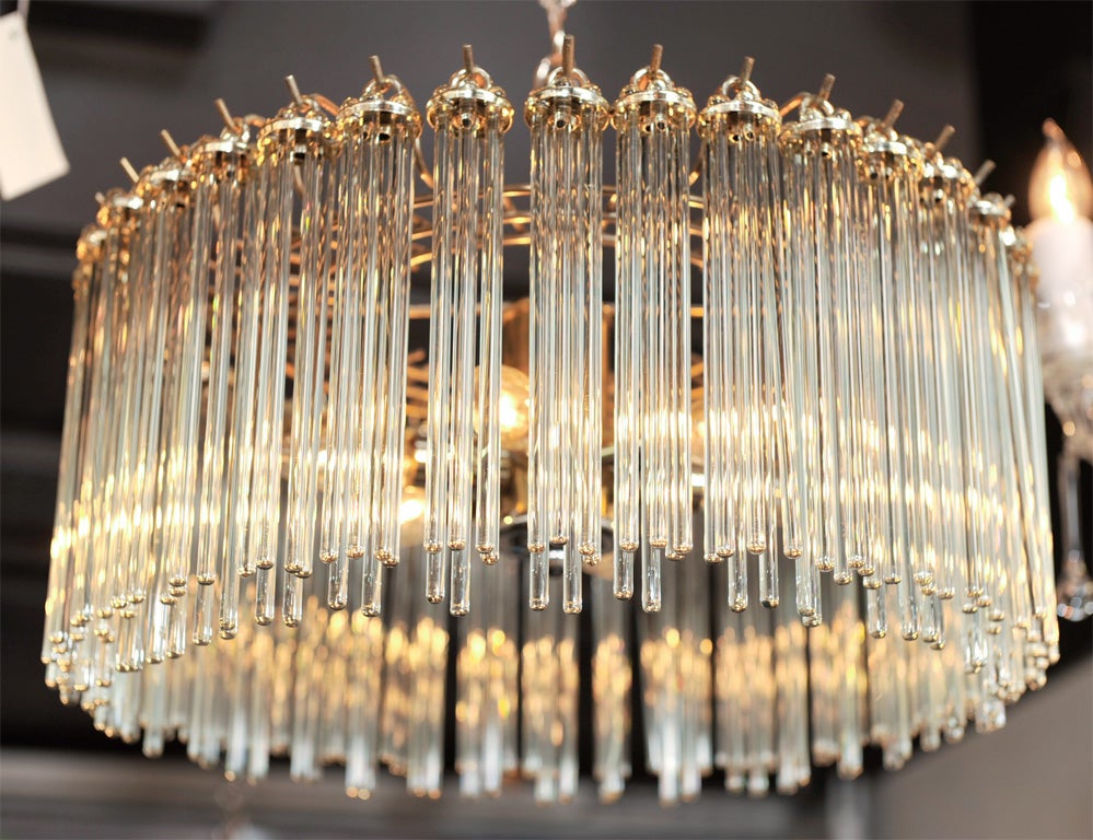 20th Century Glass Rod Chandelier with Chrome & Brass Fittings by Lightolier