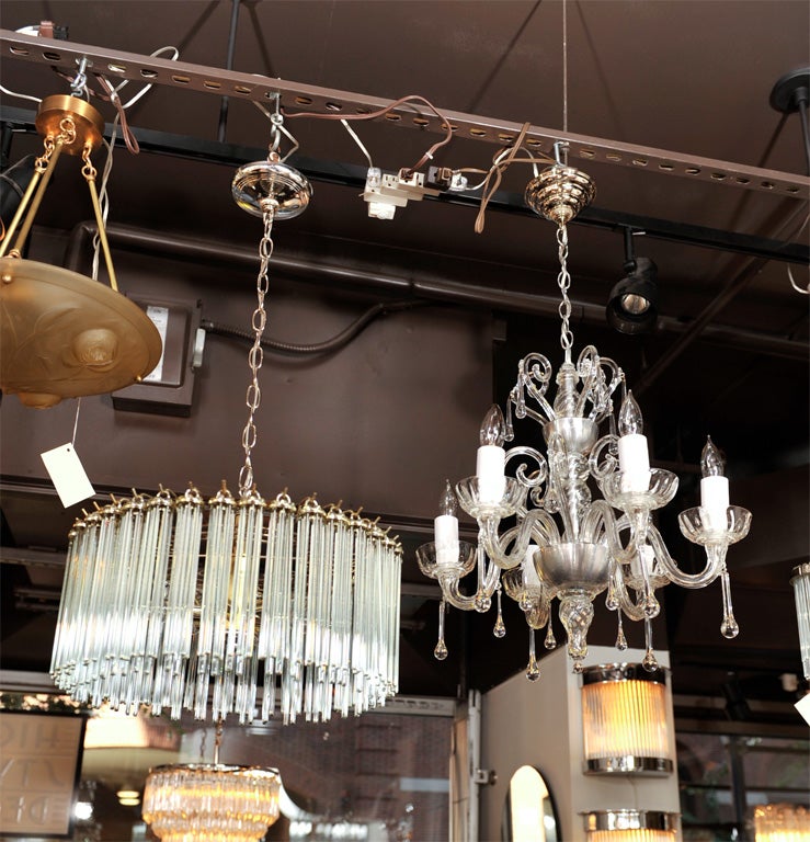 Glass Rod Chandelier with Chrome & Brass Fittings by Lightolier 7