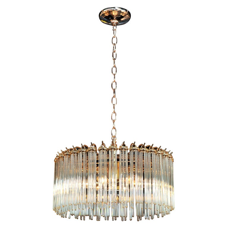 Glass Rod Chandelier with Chrome & Brass Fittings by Lightolier