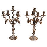 Pair of French 19th c. Louis XV Style Silver plated Candelabra