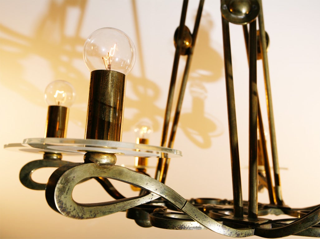 French 1940's Gilt Bronze Chandelier