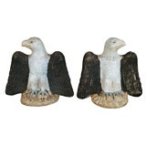 Pair of 19th c. Painted Composition Stone Eagles