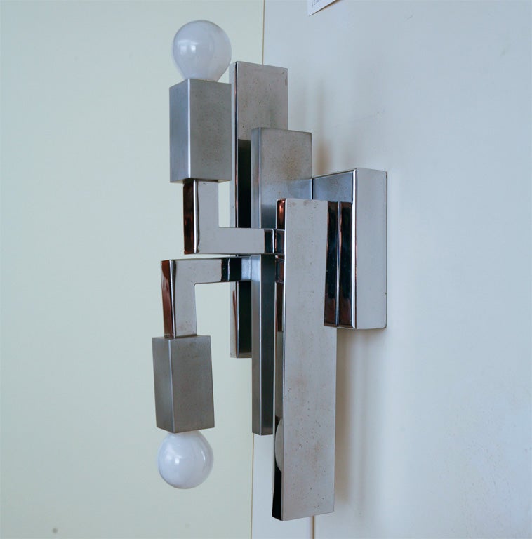 Pair of Italian Modernist Sciolari Chrome Wall Sconces at 1stdibs