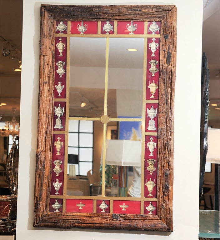 Pair Wood and Eglomise Mirrors In Excellent Condition For Sale In New York, NY