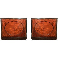 Pair of Patinated Steel and Mahogany Side Cabinets