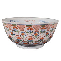 Antique A Dutch Delft Polychrome Punch Bowl