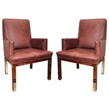 Pair of Heather Colored Leather and Chrome Chairs by John Stuart