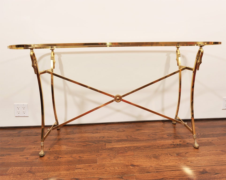 French Brass and Glass Console with Tiger Paw Feet