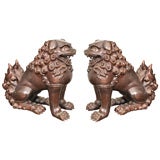Pair of Signed Bronze Foo Dogs by Monroe
