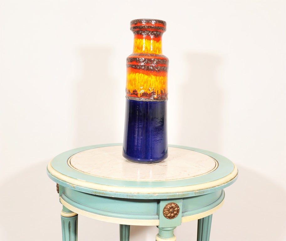 West German Cobalt Blue and Lava Glaze Vase