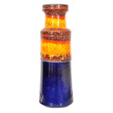West German Cobalt Blue and Lava Glaze Vase