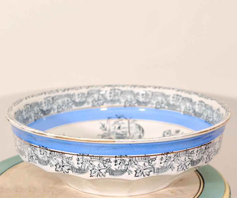 Large Ceramic Transferware Basin by C.H. Davis, 1880's