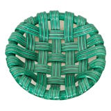 French Green Glazed Ceramic Woven Fruit Plate, Vallauris