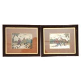 Antique Pair Chinese paintings on tea leaf