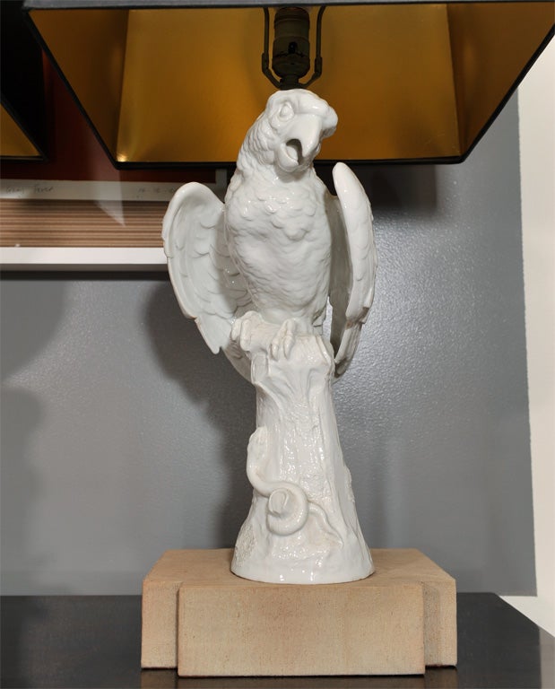 19th Century Pair of Meissen Style Parrot Figures Mounted as Lamps